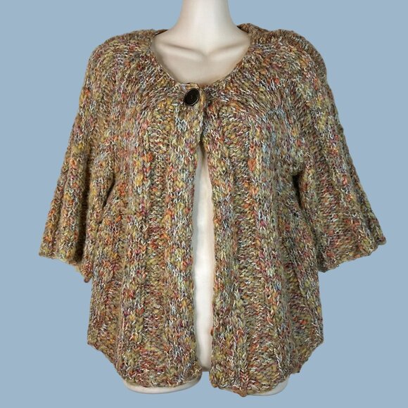 Multicolor Cardigan Cape Sweater Women Size M Leo & Nicole Chunky Wool Blend - Picture 1 of 14